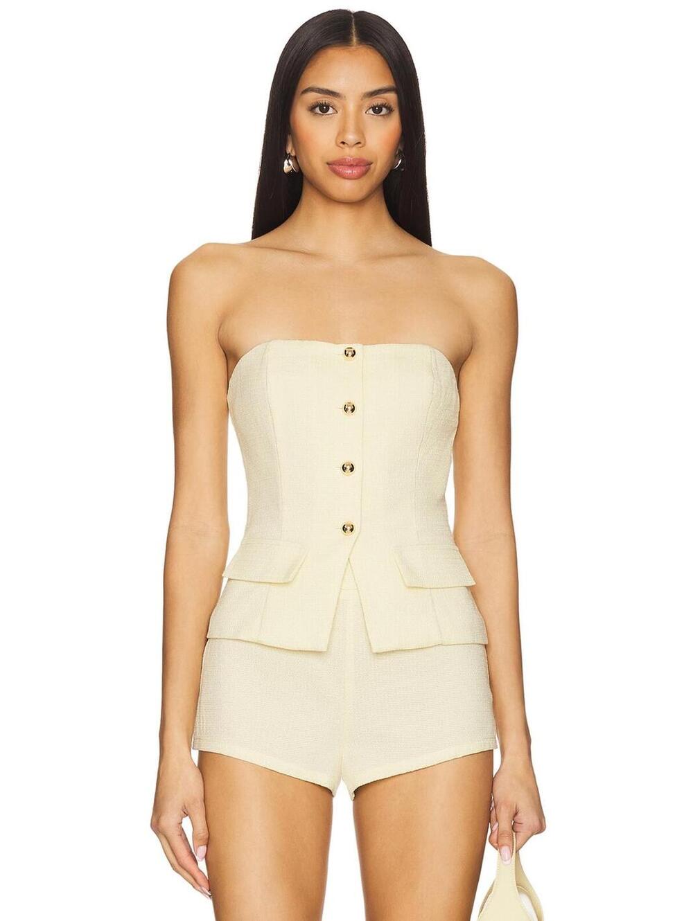 MORE TO COME Karsi Strapless Top in Baby Yellow